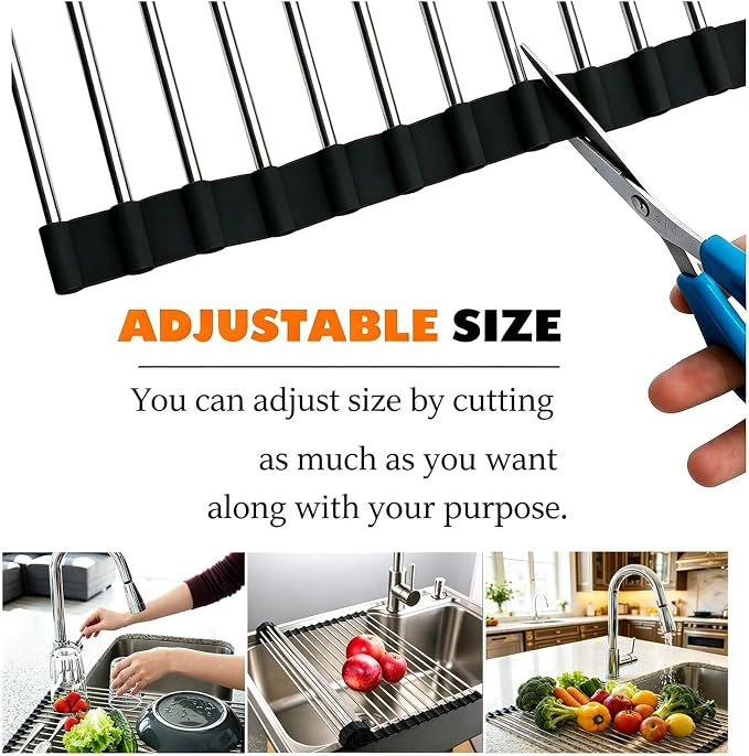 Ahyuan Roll up Dish Drying Rack Over The Sink Kitchen Roll up Sink Drying Rack Portable Dish Drainer Foldable Dish Drying Rack (Black, 20.5''X16.9'') - Image 5