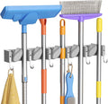 Lifewit Mop and Broom Holder Organzier Wall Mount Non-Slip, 1 Pack, Gray | Easy Install One Handed Push Cleaning Tool Hanger with 6 Hooks 5 Slots, Heavy Duty Hanging Utility Rack for Garden, Garage by Lifewit