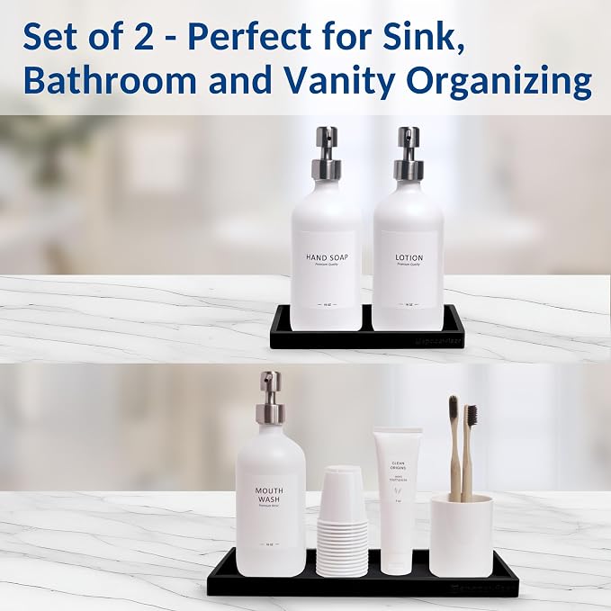 Countertop & Vanity Silicone Tray – 2 PC (11.7" & 7.7") Set | Bathroom Tray & Kitchen Soap Tray Set, Bathroom Counter Tray, Kitchen Sink Dish Soap Tray for Countertop Organization - Image 4