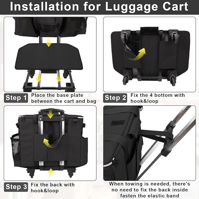 Large Rolling Cleaning Caddy with Wheels, Cleaning Supplies Organizer | With Detachable Trolley, Water-resistant Cleaner Cart for Housekeepers, Multi Pocket Cleaning Cart with Strap, Black - Image 5