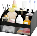 Makeup Organizer with 2 Drawers, Cosmetic Storage for Dresser Vanity and Bathroom Countertop,Make up organization and Skincare Storage with Beauty Brush Holder, Cosmetic Display Case (Black) by DIRZHX