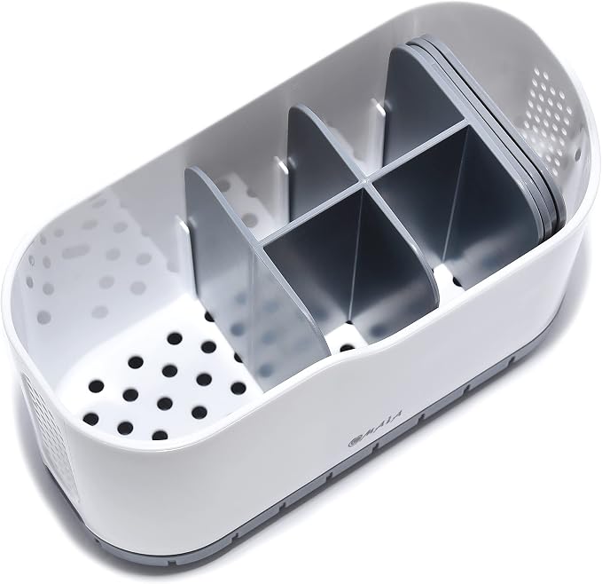 OMAIA Sink Caddy - Sink Organizer for Home, Kitchen, Wash Basin - Holder with Removable Dividers for Sponge, Brush, Toothbrush… White - Image 7