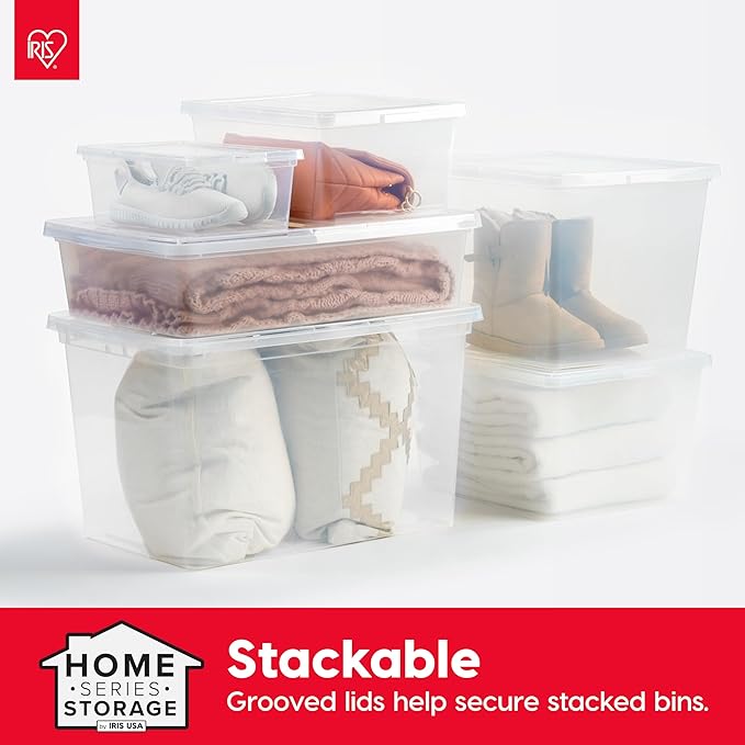 IRIS USA 20-Pack 6 Qt Storage Bins with Lids, Clear, Stackable | Ideal for shoes, crafts, office supplies and pantry items, nestable design, transparent design makes contents easy to find - Image 6