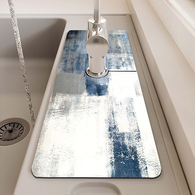 MCALK Blue Kitchen Sink Faucet Mat Splash Guard, Absorbent Quick-Dry Kitchen Sink Mat - Ideal for Splash Guard & Drip Catching with Abstract Art Decor( 1pc 15"x5.5") - Image 7