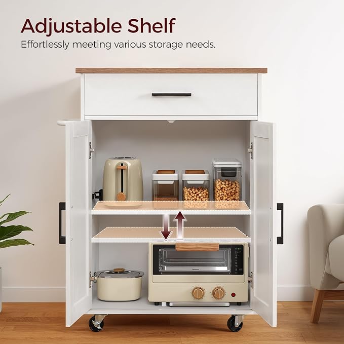 MAHANCRIS Kitchen Island on Wheels with Drop Leaf, Folding Countertop Kitchen Island Cart, Kitchen Island Table with Towel Rack, Drawer, for Kitchen, Dining Room, White and Walnut KIBZ12501 - Image 6