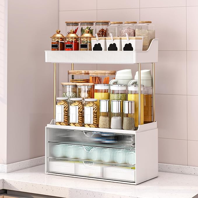 2 Sets 5 Tier Acrylic Makeup & Bathroom Vanity Organizer | 2 Set Clear, 3 drawers 2 open shelves, dustproof, wipe clean, for large skincare, perfumes, lipsticks, dresser, counter - Image 6