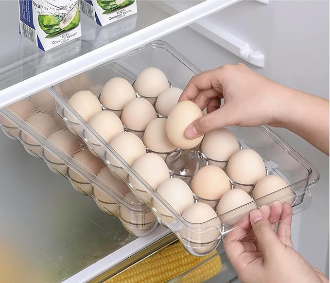 Egg Holder for fridge with Lid, Clear Plastic Egg Storage Container Refrigerator Organizer Bins, Stackable Tray Holds 18 Eggs Trays Storage (1 pack, 18 Eggs) - Image 4