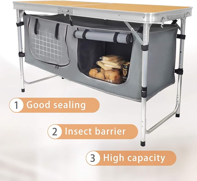 CampLand Outdoor Folding Table Aluminum Lightweight Height Adjustable with Storage Organizer for BBQ, Party, Camping - Image 4