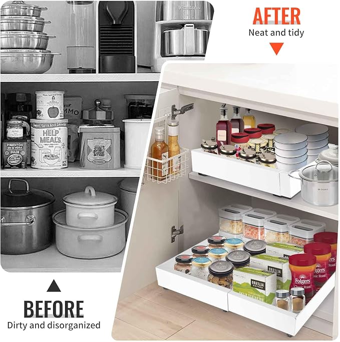 21" Deep Expandable Pull Out Cabinet Organizer,(12"-20")Slide Out Drawers For Kitchen Cabinets,Adhesive With Nano Film, Peel and stick Pull Out Drawers For Cabinets In Kitchen, Pantry (white,1PACK) - Image 7