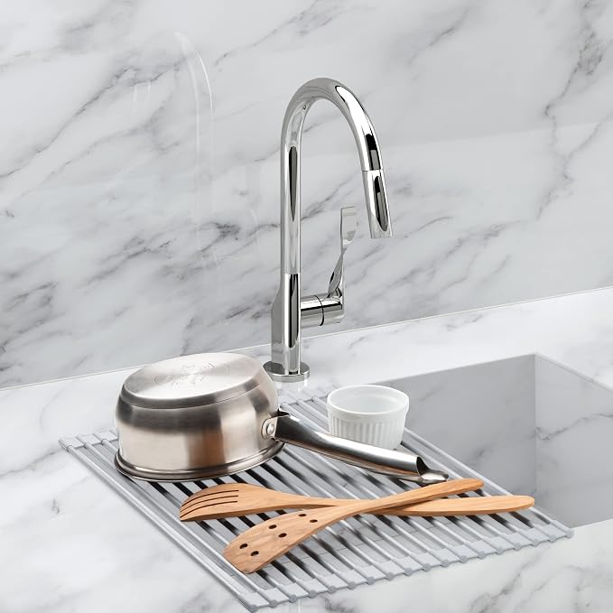 HIC Kitchen Silicone Over-Sink Roll-Up Dish Drying Rack, Reinforced Heat Safe Silicone, 17.25 x 13-Inches - Image 3