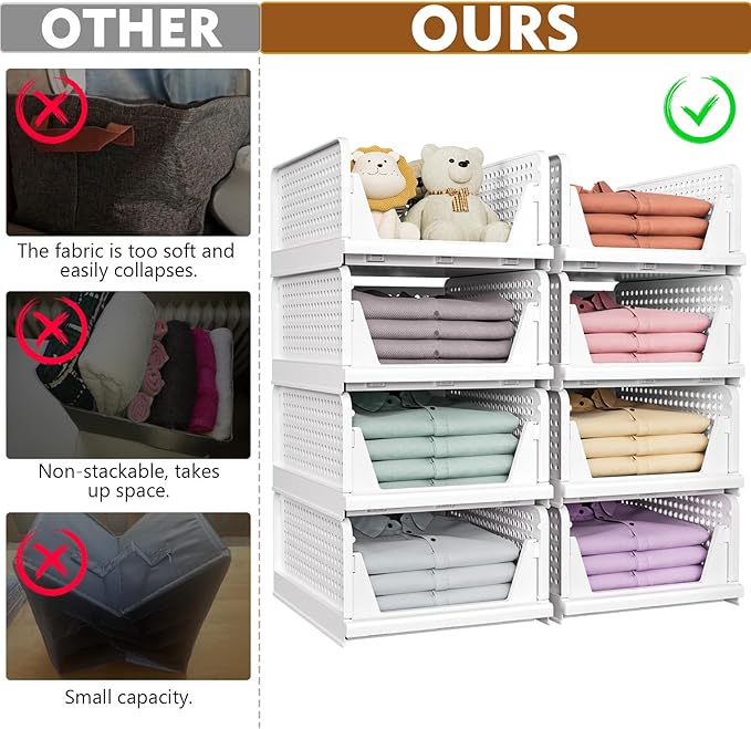 SNSLXH 5 Pack Stackable Closet Organizer Box, Multifunctional & Foldable Closet Storage Basket for Bathroom Kitchen Laundry Room Wardrobe Storage, Space-Saving Clothes Storage Drawer Organizer, Yellow | Stackable & Foldable Closet Storage Bins for Bath... - Image 3