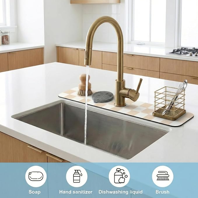 Cuttable Kitchen Sink Faucet Mat: 24" Lx4 W Splash Guard with Center Hole | Customizable Absorbent Non-slip Fabric Rubber Mat, Cut to Fit 2,3,4 Holes Irregular Sink with Soap Dispenser Air Gap - Image 7