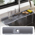 24-Inch Silicone Faucet Mat for Kitchen Sink Splash Guard, 7° Slope | 24"x5.5" water draining mat with fasten button; 1.6-2.75" customizable hole for bathroom, RV & kitchen sink drip catcher. by Doeklpo