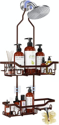 Upgraded Extended Length Shower Organizer with Hooks, Rustproof Shampoo Soap Holder, Large Hanging Bathroom Caddy, Brown by Joqixon