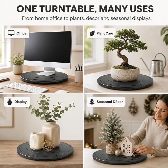 18Inch Lazy Susan Turntable - Heavy Duty Rotating Swivel Steel Ball Bearings - Flat Base Stand for TV/Computer/Monitor/Arts/Crafts/Bonsai/Christmas Tree/Cabinet Organizer(Plastic&Black) - Image 2