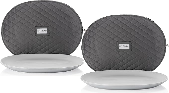 2 Pack - Large and Medium Platter Storage Cases - 20" x 15" and 22" x 17" - Gray - China Storage Containers for Plates and Serveware by Stozu