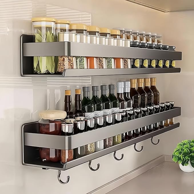 Carbon Steel Spice Rack, 19.69 inch, Wall Mounted, Dark Gray | Heavy Duty No Drill Shelf Rustproof Kitchen for Bathroom, Cabinet, RV, Apartment - Image 4