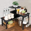 Counter Organizer Shelf, 3 Tier Moveable Black Corner Shelf Organizer with Hook, Counter Shelf for Kitchen Bathroom Spice Rack Coffee Area Over Sink Dresser Table (Black) by Elevateyourspacenaturally
