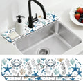 2 Pcs Marine Animals Kitchen Sink Splash Guard Faucet Mat | Faucet Mat for Sinks Absorbing Drying Mat for Kitchen Bathroom, 23.6x5.5inch by CONCHLERY%E6%97%97%E8%88%B0%E5%BA%97