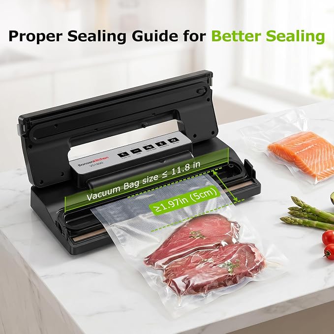Bonsenkitchen Vacuum Sealer Machine for Food Storage,Black-Silver | Multi-Functional Food Sealer, 65kPa Suction, External Vacuum System , Compact Design with 5 Vacuum Bags - Image 5