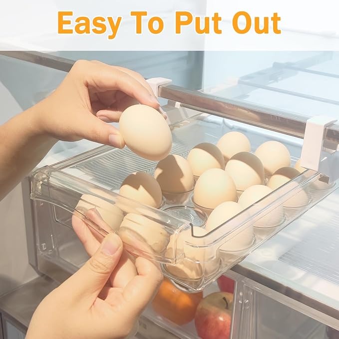 URALFA 2PCS Fridge Drawer Organizer and Egg Holder For Refrigerator | Adjustable Fridge Under Shelf Drawer, Hanging Fridge Sliding Drawer, Refrigerator Storage Containers for Egg, Fruit, Cheese - Image 2