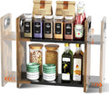2-Tier Expandable Spice Rack Organizer for Countertop, 10.6"-17.3" | Metal & Wood ,Adjustable Height Spice Racks Shelf for Counter Cabinet Coffee Station, Space-saving Kitchen Storage Shelves by Xpatee