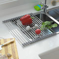 CHIRISEN Expandable Large Roll Up Dish Drying Rack 18 Tube 21.25x12.79''Collapsible Over The Sink Rack Non-Slip Silicone Rolling Dish Drainer Stainless Steel Roll Rack for Kitchen Sink Counter (Gray) by CHRISEN