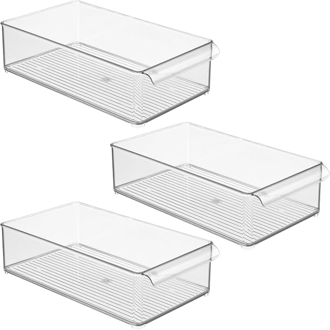 iDesign Large Stackable Fridge or Freezer Bin, Clear, Set of 3 | Front Handle, Made in USA - Image 8