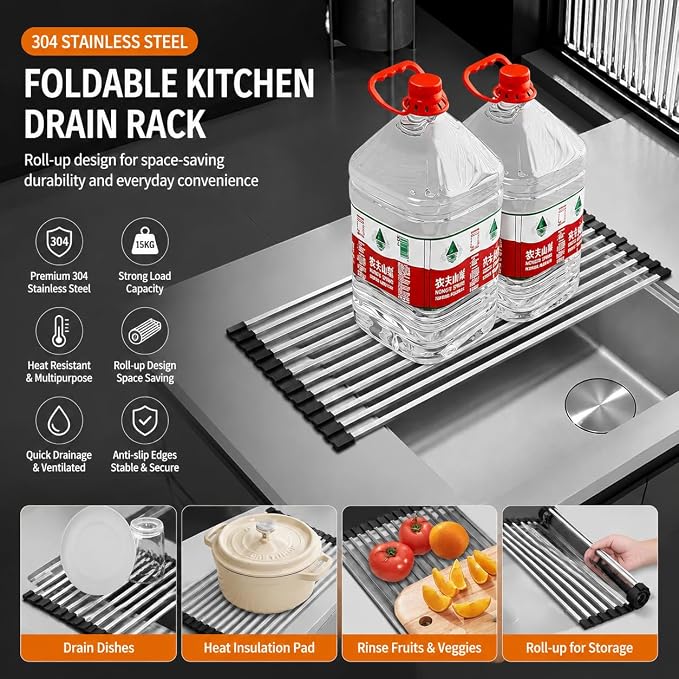 Stainless Steel Dish Drying Rack | Foldable Over The Sink Counter Storage | Fast Draining & Sturdy Kitchen Essentials for Home, Apartment - Image 2