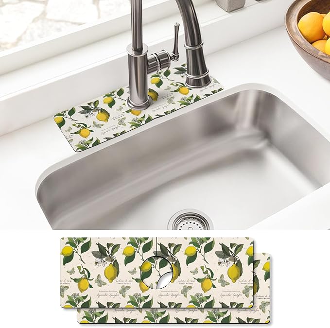 Sink Faucet Absorbing Mat, 2 Pack Drying Mat Around Faucet Sink Splash Guard Behind Faucet Sinkmat For Kitchen Bathroom Island Rv 15 * 5.5 Inch (38 * 14 cm) by BathtubMat