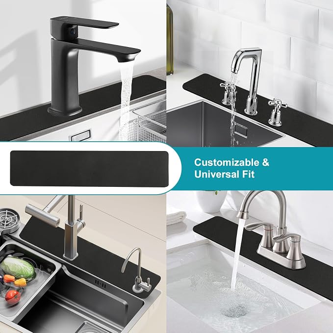 Customizable Kitchen Sink Faucet Mat: 30"Lx5.5"W Absorbent Splash Guard | Non-slip Fabric Rubber Mat, Cut to Fit Oval Rectangle Square Faucet & 2,3,4 Holes Irregular Sink with Soap Dispenser Air Gap - Image 3
