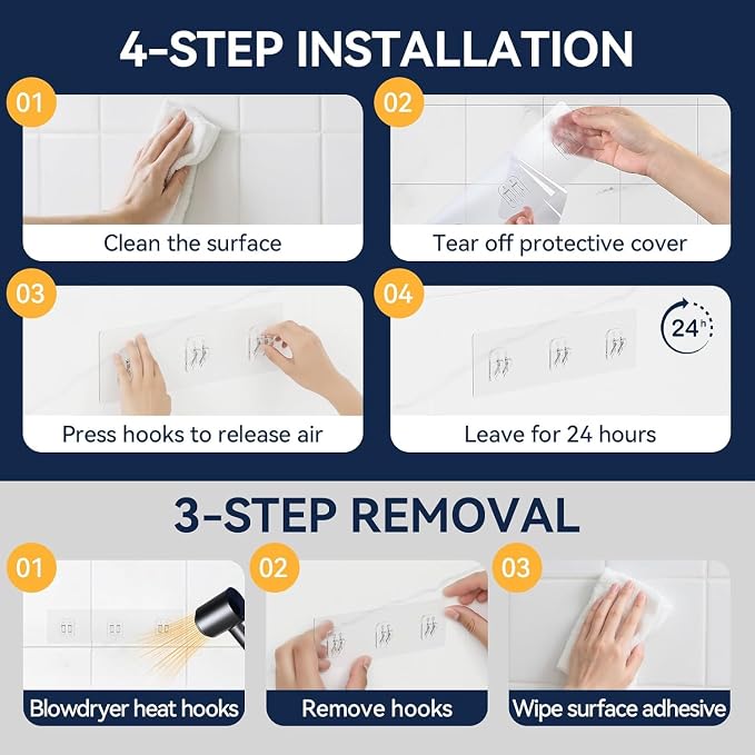 14-Pack Shower Caddy Adhesive Replacement - Transparent Shower Adhesive Strips, No Drilling Hooks for Bath Storage Shelves, Kitchen Racks, Basket & Soap Holder - Image 6