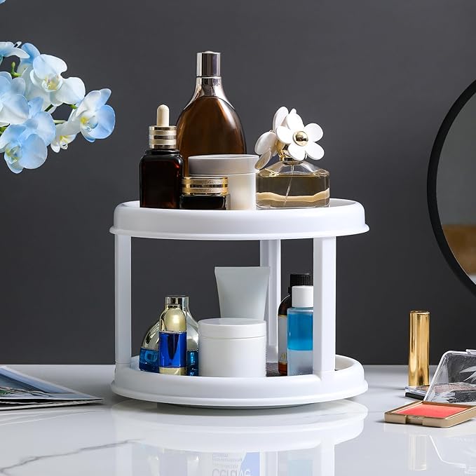 2 Tier 10" Turntable Lazy Susan Spice Organizer - Rotating Seasoning Rack for Pantry Cabinet Kitchen Countertop, Table Top Organizing - Multiuse Two Tier Rotating Organization Rack Spinner - Image 6