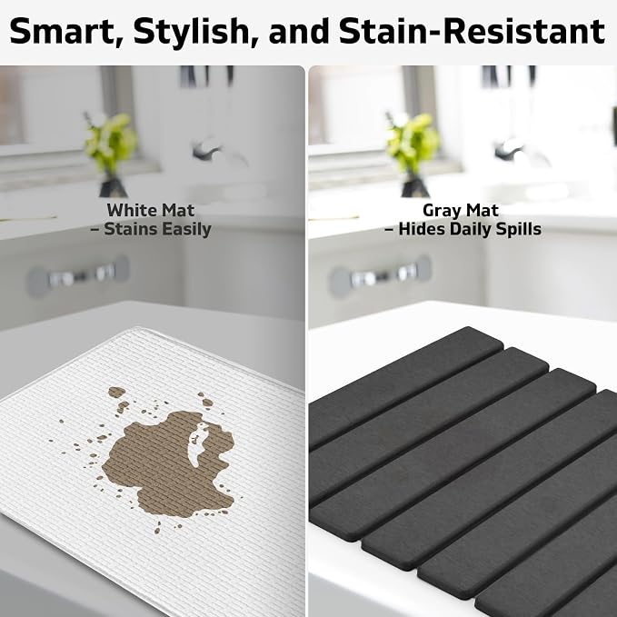 Large Stone Dish Drying Mats for Kitchen Counter, Fast Drying Collapsible Drying Mat, Eco-Friendly Absorbent Diatomaceous Earth Mats for Dishes Cups, Match Any Countertop (Dark Gray 24"×16" & 8"x4") - Image 5