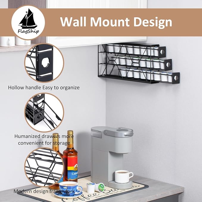FlagShip K Cup Holder Drawer 3 Tier Coffee Pod Holder for K Pod Save Space Countertop Kitchen (24 Pods Capacity) - Image 5