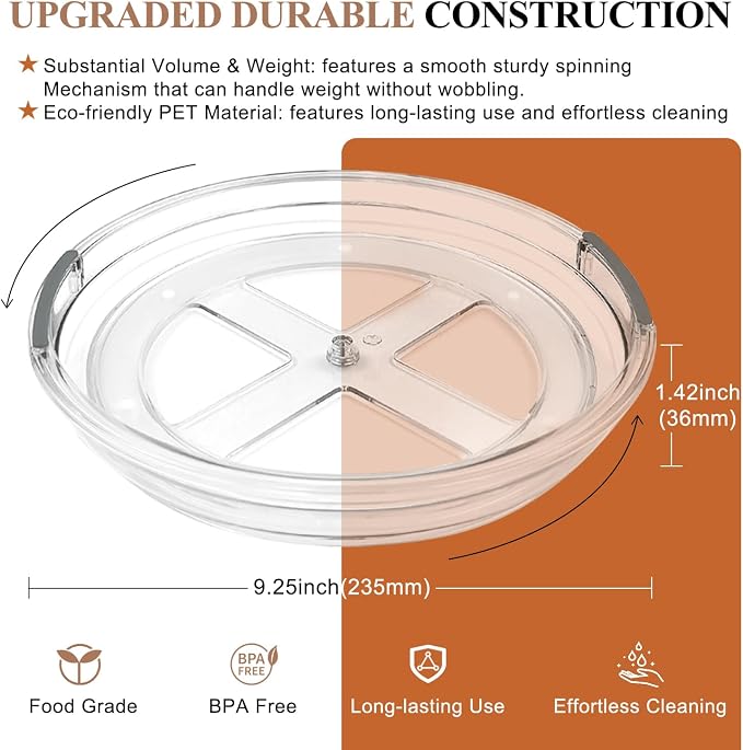 INCOSTAR 4 Pack Lazy Susan, 9 Inch Clear Turntable for Kitchen Cabinet | Rotating Spice Rack, Pantry Organizer and Storage, Bathroom Countertop Organizing for Makeup Vanity - Image 4