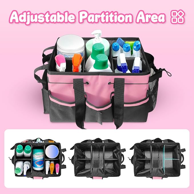 Large Cleaning Caddy Bag-Wearable, Waterproof, Heavy, Duty | Waterproof with 4 detachable dividers, adjustable shoulder strap & waist belt. Multi-compartment. Heavy-duty for home/car. - Image 2