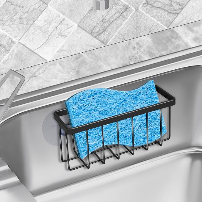 SHFKS Sponge Holder for Kitchen Sink Suction,Dish Sponge Holder-Black | Kitchen Sink Caddy for Sponges, Scrubbers, Soap - Image 5