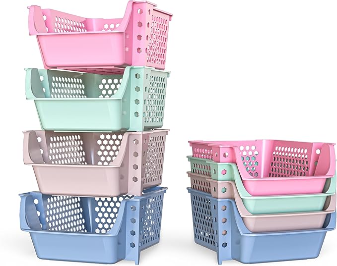 Skywin Stackable Storage Bins Open Front for Pantry Storage, 4 Pack - Multi | Sturdy Plastic, Easy Stacking, Breathable & Open Front Design, Pantry Storage for Snacks, Toiletries, and Small Essentials by Skywin