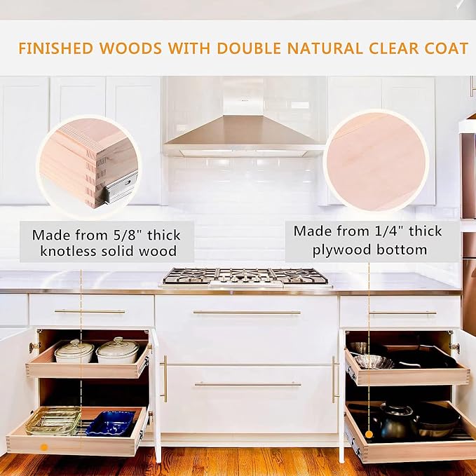 32''W x 21''D x 3''H Pull Out Cabinet Drawer Soft Close Slide Out Wood Organizer for Kitchen, Finished, Bottom and Side Assembly (Wood Drawer Part Width is 31inch) - Image 7