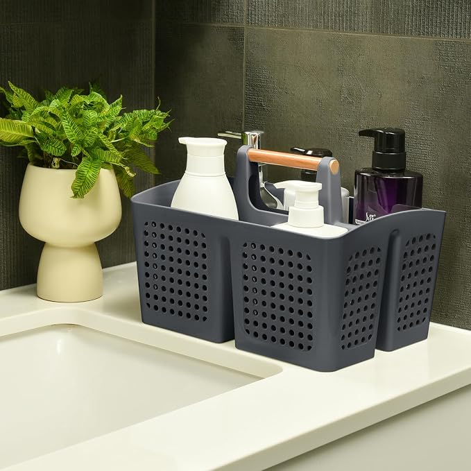 Portable Shower Caddy Basket with 3 Compartments and Handle, Dark Gray | Plastic Divided Cleaning Caddy Organizer for Laundry Rooms, Garages, Bathrooms, RVs, Cabinets and Under-Sink Storage - Image 3