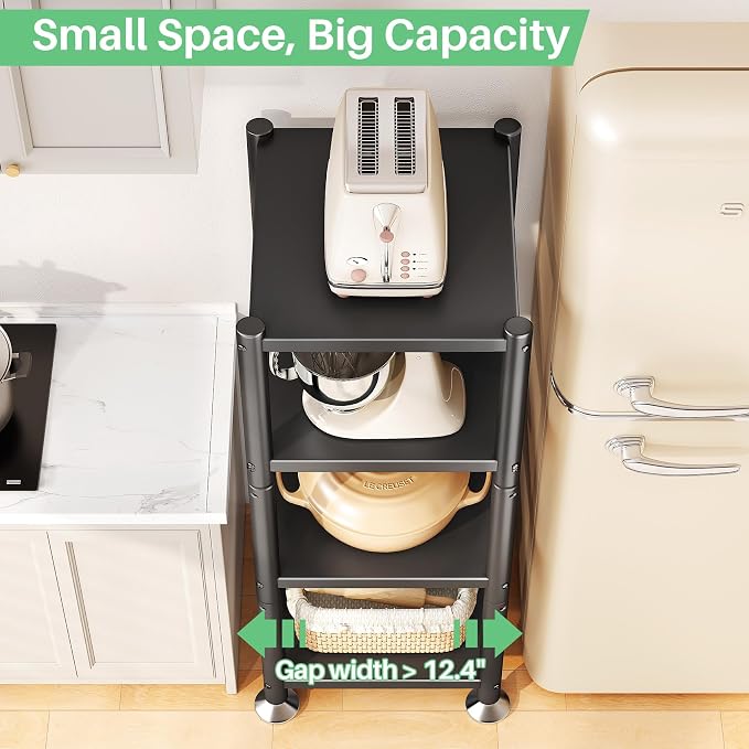 PXRACK Storage Shelves with Rolling Wheels, Adjustable 4 Tier Metal Shelving Unit for Storage Heavy Duty, Small Storage Rack Shelf for Corner of The Kitchen Bathroom Living Room Garage Office, Black - Image 9