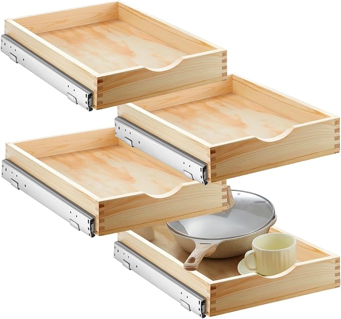 Sintuff 4 Pack Wooden Pull out Tray Cabinet Organizer Gentle Close Roll out Shelves for Kitchen Cabinets Fully Assembled Slide Pantry Shelves (15'' X 21'') by Sintuff
