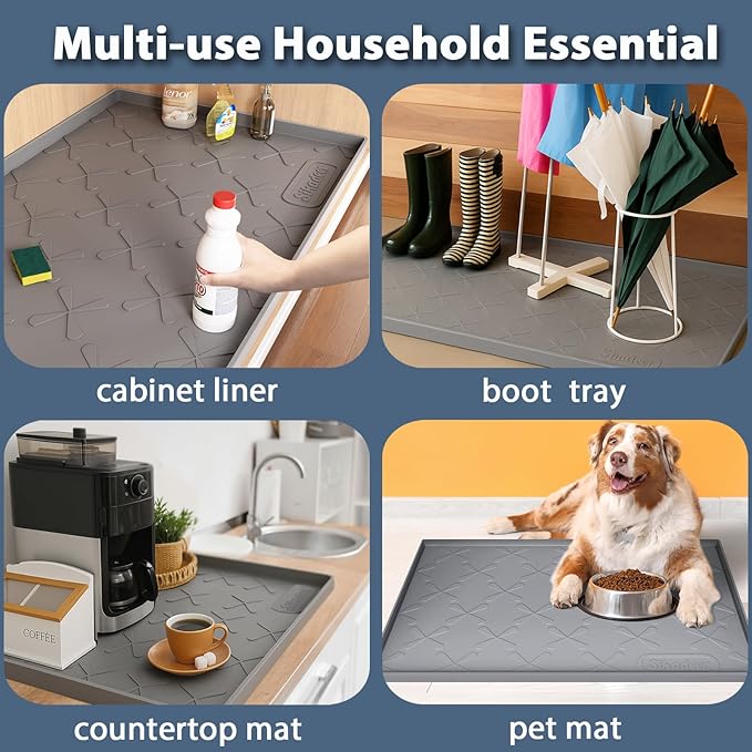 Waterproof Under Sink Mat 19" x 19" Silicone Mat Cabinet Protector | Heavy Duty Kitchen Cabinet Liner, Easy Press Drain, Home Essentials for Pet Feeding, Boots, Bathroom, Organizers & Storage - Image 7