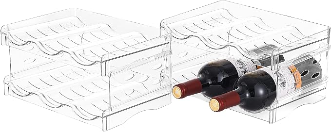 4 Pack Stackable Wine and Water Bottle Holder Free-Standing Fridge Wine Bottle Organizers Clear Plastic Water Bottle Holder for Cabinet,Refrigerator,Pantry,Kitchen Countertops,Holds 12 Bottles - Image 3