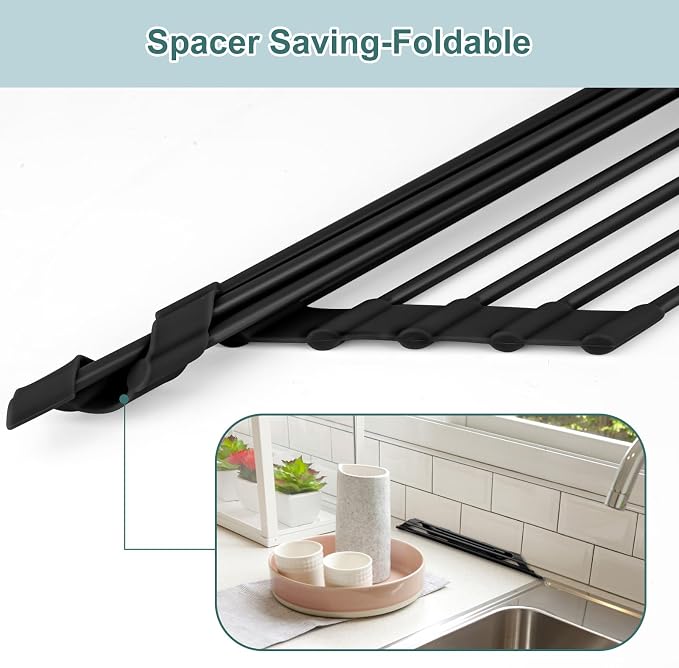 MERRYBOX Triangle Roll Up Dish Drying Rack Over The Sink, 2025 Anti-Rust Sink Drying Rack with Full Silicone Wrapped- Anti-Slip, Space Saving, Durable Organizer for Kitchen - Image 8
