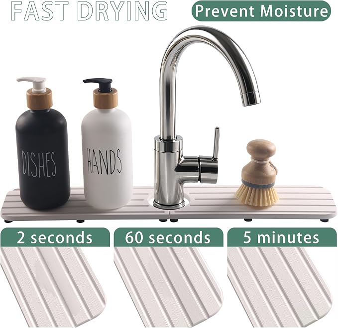 NiuYichee Faucet Mat for Kitchen Sink, Water Absorbing Diatomite Stone Tray | 19.6" x 3.9" Sink Coaster for Bathroom Counter, Stone Drying Mat, Sink Splash Guard, Fast Drying-Prevent Moisture, White - Image 4