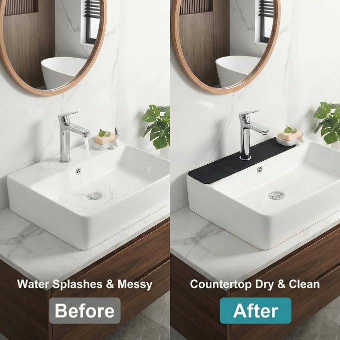 33 Lx5.5 W Long Kitchen Sink Faucet Mat: Customizable Black Splash Guard with Pre-Cut Center Hole for Large Double bowl Sink, DIY to Fits irregular & 2, 3, 4 hole sinks with Soap Dispenser & Air Gap - Image 7