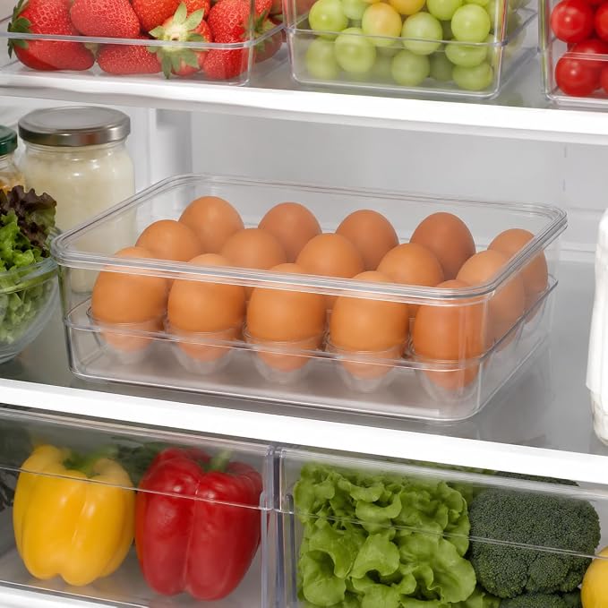 Dependable Industries inc. Essentials Stackable Plastic Egg Holder for Refrigerator with Lid – Clear 12 Count Fridge Egg Container, BPA Free Egg Storage Organizer Bin (Pack of 3) - Image 8
