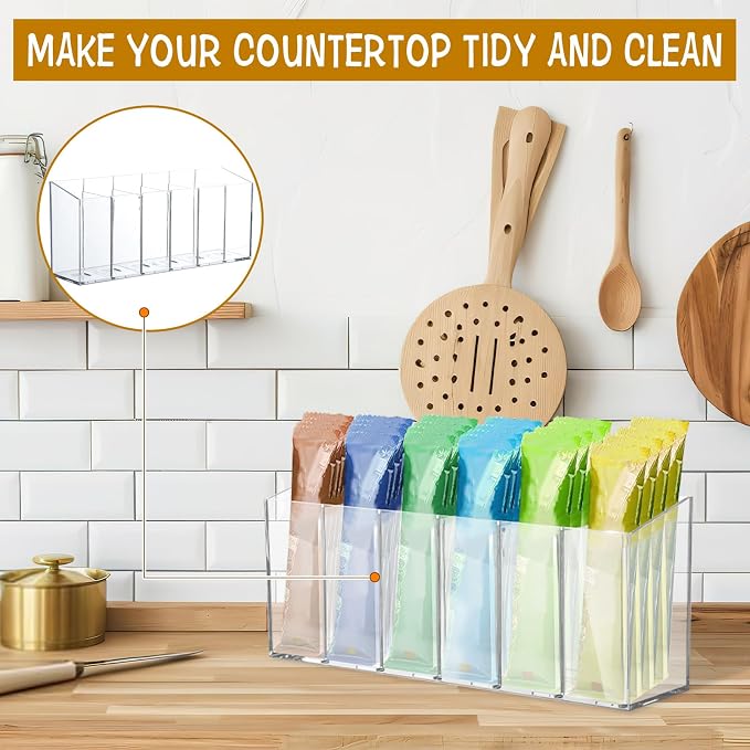 2 Pcs Acrylic Drink Packet Organizer, Water Drink Packet Holder Water Flavor Packet Storage Container with Removable Divider Wall Mount Drink Storage Bins for Table Refrigerator Cabinets Pantry - Image 5